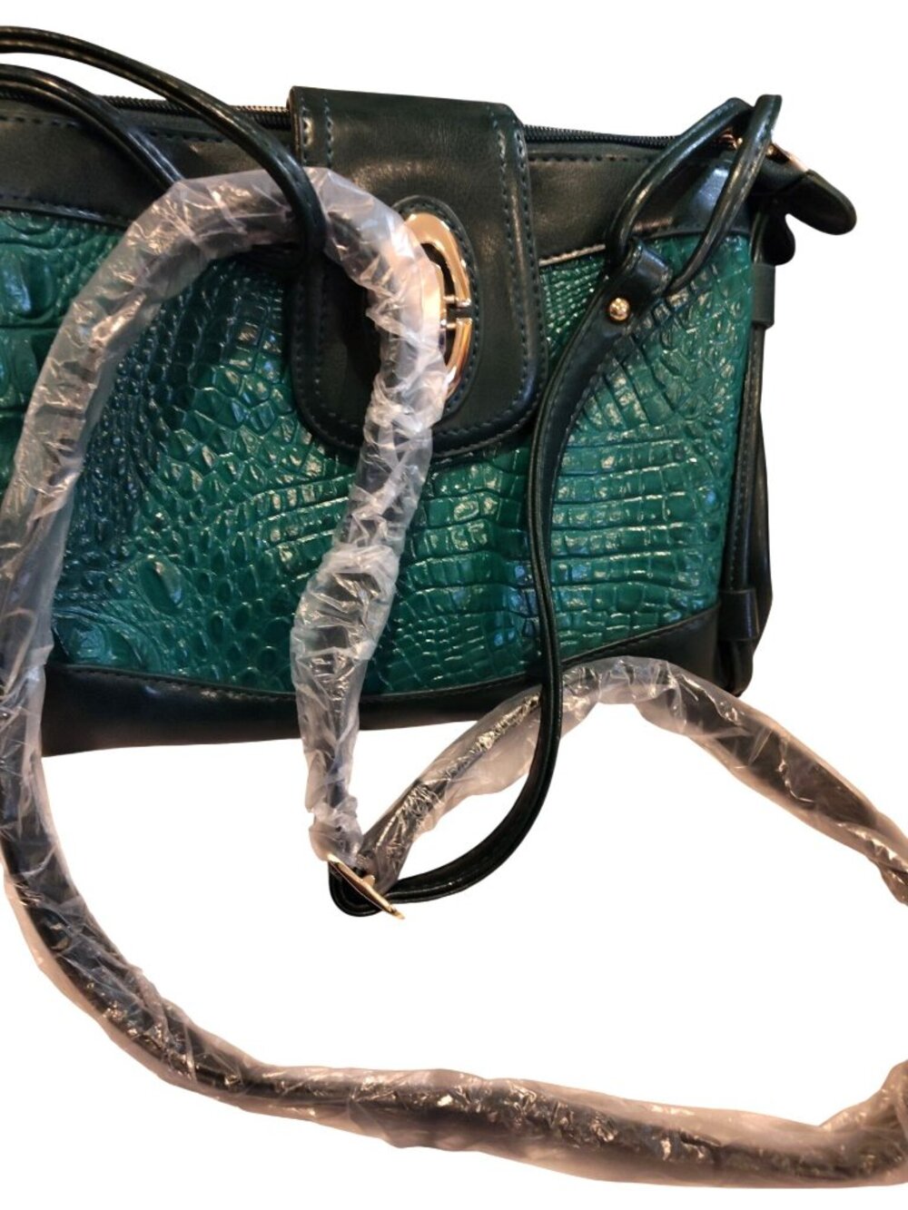 Madi Claire Genuine Leather Croc-Embossed Green Handbag With Gold Hardware & Adj - Picture 5 of 7
